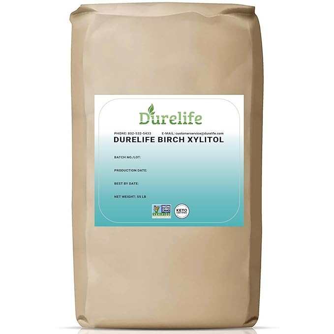 DureLife XYLITOL Sugar Substitute 55 LB (880 OZ) Made From 100% Pure Birch Xylitol NON GMO - Gluten Free - Kosher, Sugar alternative, Bulk Buy