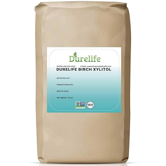 DureLife XYLITOL Sugar Substitute 55 LB (880 OZ) Made From 100% Pure Birch Xylitol NON GMO - Gluten Free - Kosher, Sugar alternative, Bulk Buy