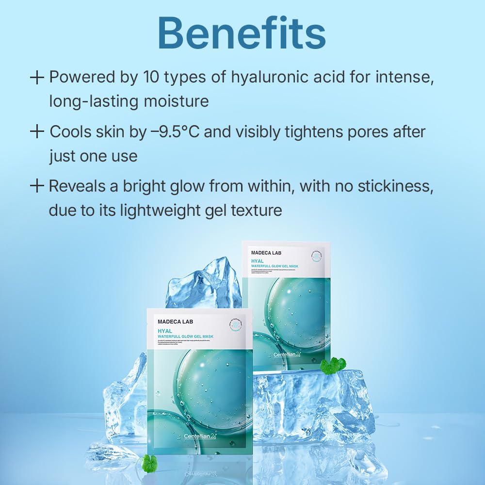 CENTELLIAN 24 Madeca Lab Hyal Waterfull Gel Mask (Hydrating Gel Mask, 4 pcs) – Deep Moisture & Cooling Sheet with 10-Layer Hyaluronic Acid, Korean Skin Care. TECA, Glycerin, Niacinamide.