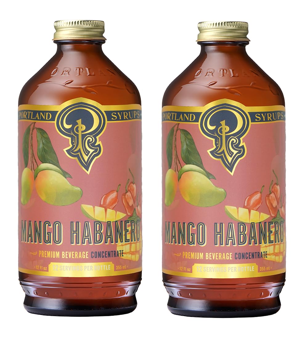 Portland Syrups Mango Habanero Syrup - Bold Mango Flavor with a Fiery Habanero Kick - Premium Beverage Concentrate for Cocktails, Mocktails, Tea, and More - 12 oz with 24 Servings (Pack of 2)