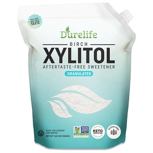 DureLife XYLITOL Sugar Substitute 1 LB (16 OZ) Made From 100 % Pure Birch Xylitol NON GMO - Gluten Free - Kosher ,Natural sugar alternative,