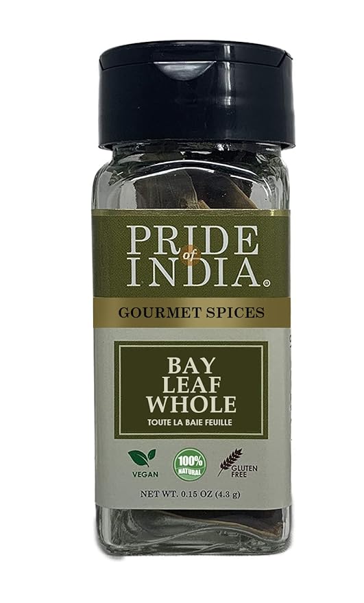 Pride of India – Bay Leaf Whole – Authentic Indian Culinary Spice/ Premium Quality – Gourmet & Preservatives Free – Easy to Use – 0.15 oz. Small Dual Sifter Jar