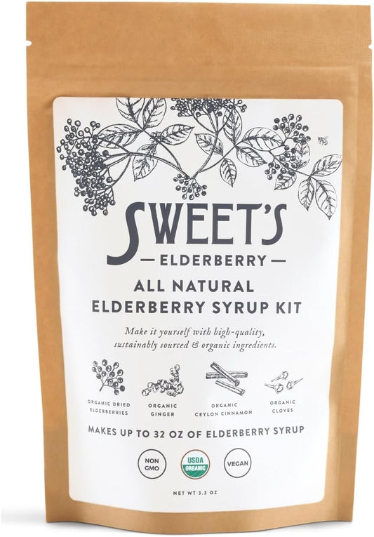 Elderberry Syrup Do-It-Yourself Kit | Certified USDA Organic | Yields up to 32 oz of Syrup | Immune Support | Includes Organic Spice Blend | Black Elderberry | Easy to Prepare