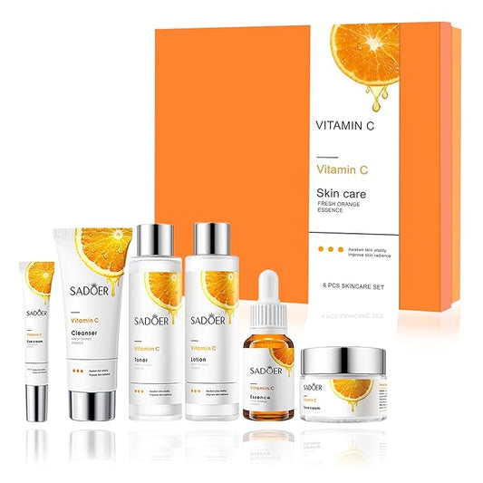 Vitamin C Daily Skin Care Set Daily Moisturizing & Nourishing Fresh Orange Essence Skin Care Set Vitamin Essence Six-piece Set