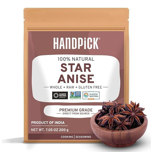 HANDPICK Star Anise Whole (200g/7oz) Gluten Free, 100% Raw Whole Chinese Pods, Premium Quality, Direct from Source, Packed in Resealable Zip Lock Pouch