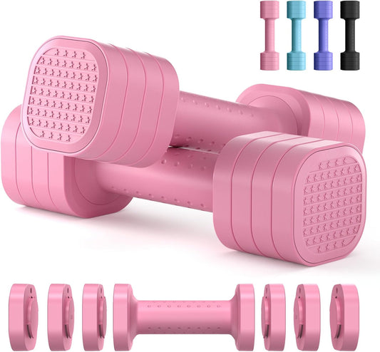 Zempox Adjustable Dumbbell Set of 2, 4 in 1 Free Weights Dumbbells Set for Women, Hand Weights for Women at Home, Each 2lb 3lb 4lb 5lb with TPU Soft Rubber Handle for Home Gym Exercise Training Pink