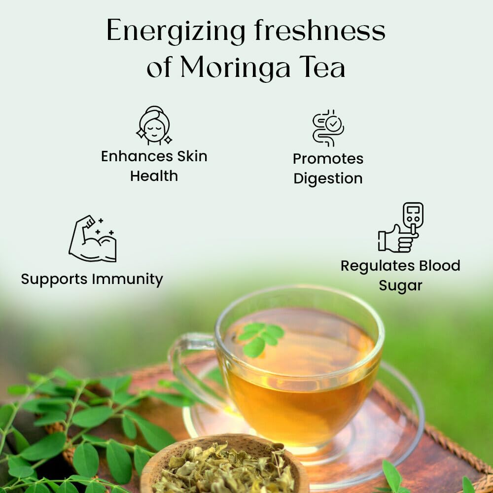Blendart Moringa Tea Bags (100 Count) Caffeine Free, Pure Moringa Leaves | Sweet and Light Herbal Tea Bags