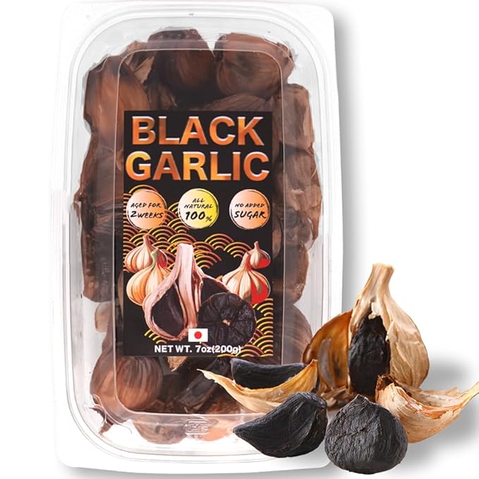Black Garlic – Whole Japanese Ajo, Rich Sweetness Like Balsamic or Prunes, Fermented Foods Superfood, Ready to Eat for Snack or with Potatoes, Non-GMO, No Additives, Japanese food,7oz (200g), Made in Japan
