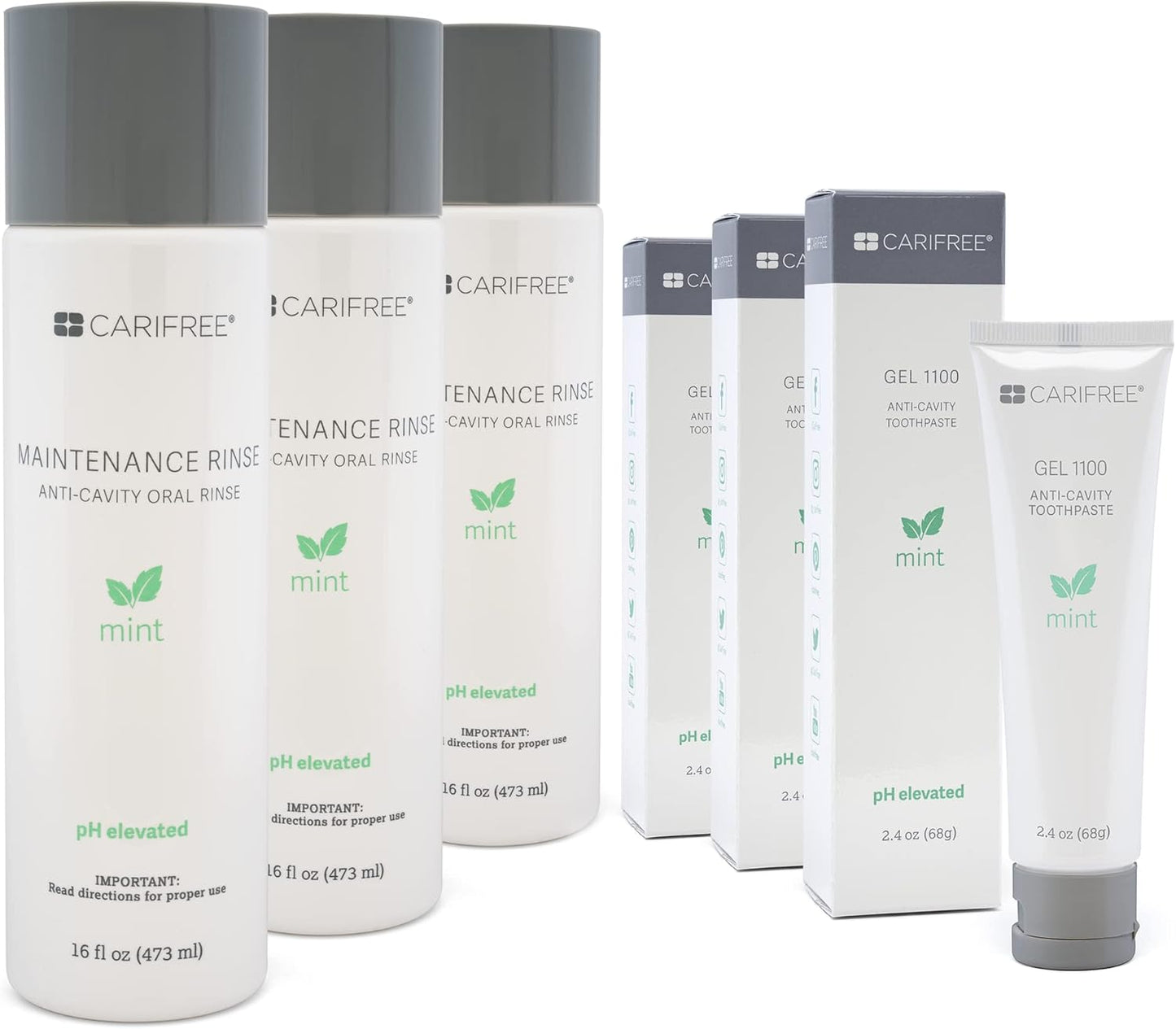 CariFree Maintenance & Prevention Kit, Mint Flavored | Anti-Cavity Fluoride Toothpaste & Mouthwash Freshens Breath and Moistens Mouth | Dentist Recommended for Oral Care (6 Piece Set)