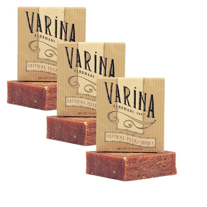 Varina Natural Oatmeal Milk & Honey Bar Soap - Gentle Cleansing for Sensitive Skin, Sweet and Vanilla - 3 Pack