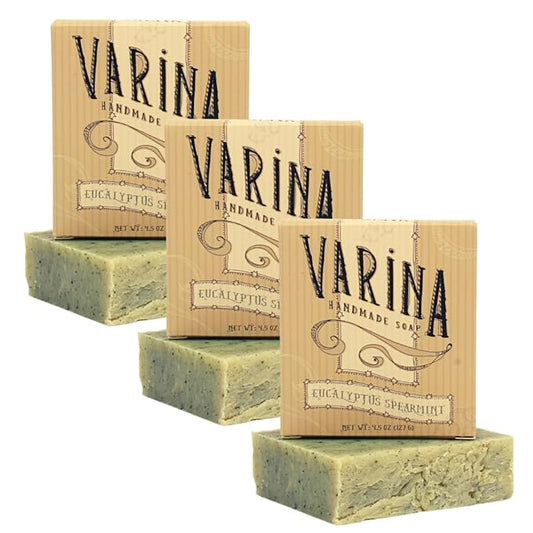 Varina Organic Eucalyptus Spearmint Bar Soap - Gentle Cleansing for Sensitive Skin, Herbal and Mint - 3 Pack