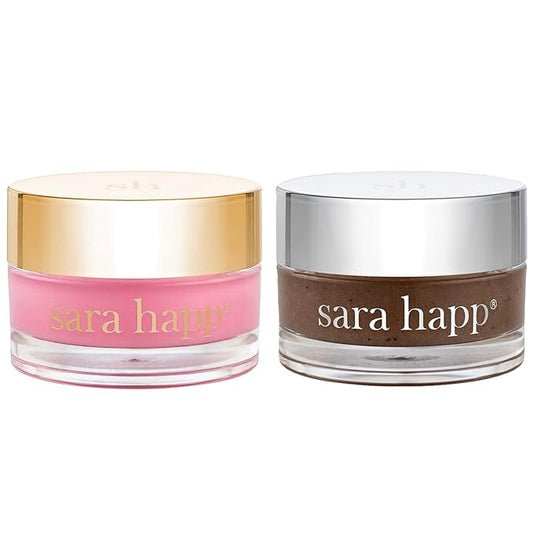 sara happ Sweet Clay Mask + Vanilla Bean Sugar Scrub Lip Duo, Exfoliating and Moisturizing Lip Treatments for Dry and Flaky Lips, Vegan (0.47 ounce and 0.5 ounce jars)