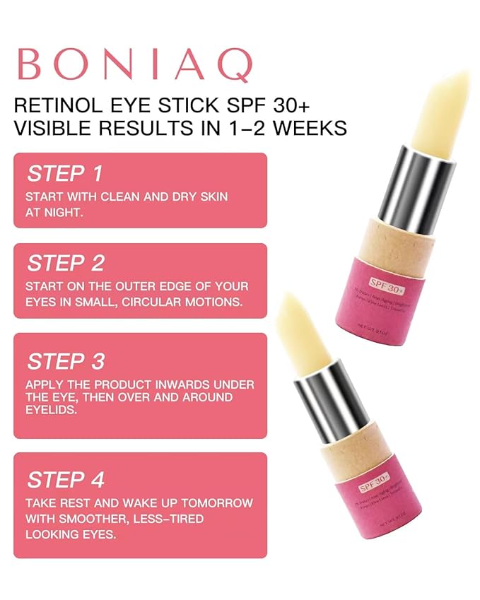 Retinol Eye Stick, Eye Brightener Balm, SPF 30+ Retinol Eye Cream With Hyaluronic Acid, For Dark Circle and Puffiness, Visible Results in 1-2 Weeks, Anti Aging Under Eye Cream for Wrinkles and Bags Reduces Fine Lines, 0.1oz