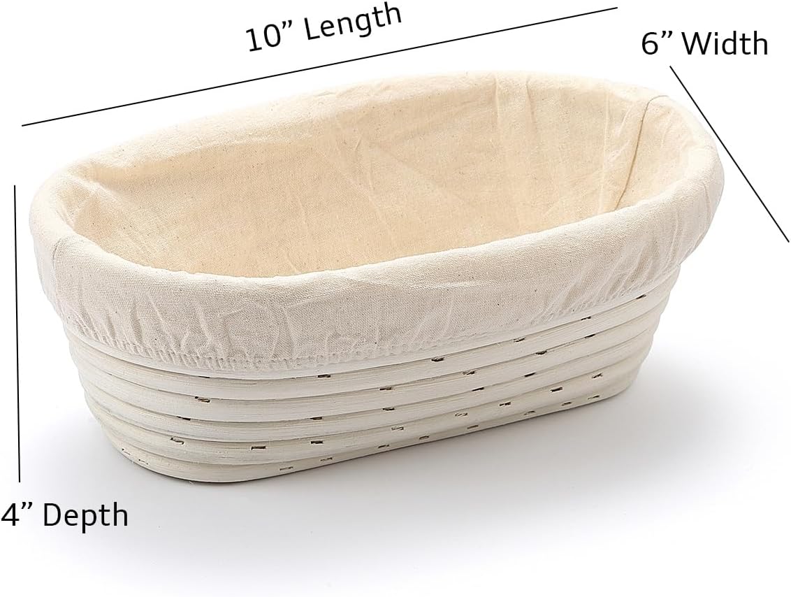 Saint Germain Bakery Premium Round Bread Banneton Basket with Liner - Perfect Brotform Proofing Basket for Making Beautiful Bread (10 inch Oval)