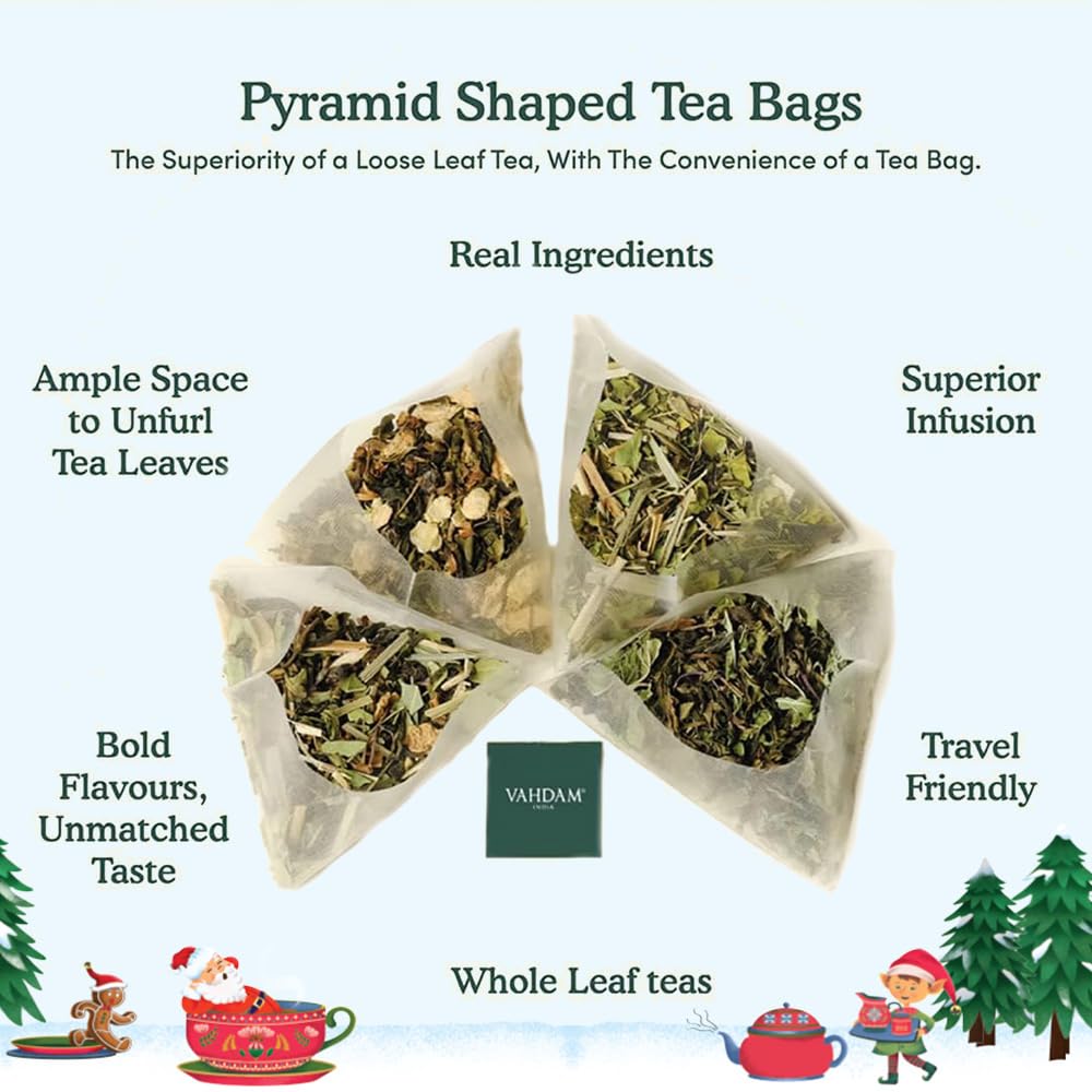 VAHDAM, Merry Christmas Tea Gift Set (9 Individually Wrapped Tea Bags) Limited Edition -Gluten Free, Non GMO | Christmas 2025 Gift Ideas | Christmas Gifts For Women 2025 & Christmas Gifts For Men 2025