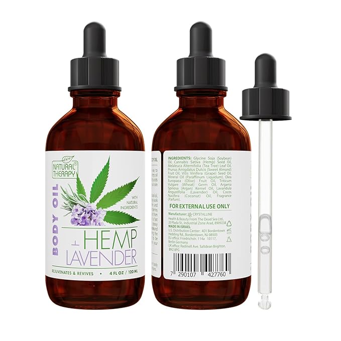 Natural Therapy Hemp & Lavender Body Oil – Moisturizing Body Oil – Hydrate & Soften Skin – Increase Skin Elasticity and Provide Anti-Aging Support (4 Fl.Oz)