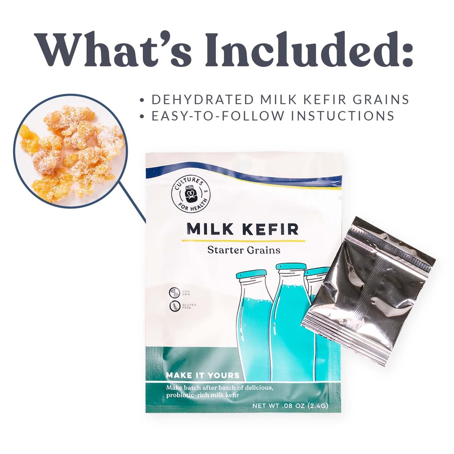 Cultures for Health Milk Kefir Grains | DIY Frothy Dairy Non-GMO Probiotic Drink for Stronger Gut Health | Limitless Heirloom Style Starter | Easy to Flavor or Add to Recipes | Bulgaros De Leche