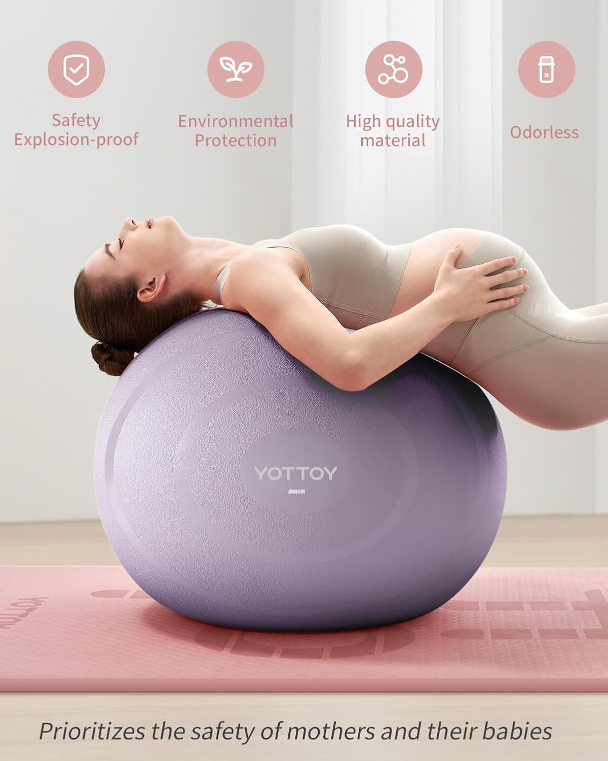 Anti-Burst Exercise Ball for Working Out, Yoga & Pregnancy, Extra Thick Workout Ball for Physical Therapy & Fitness (Lavernder)