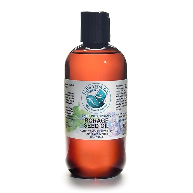 Bella Terra Oils - Organic Borage Seed Oil 8 oz - Harvested from Organic Borage Seeds, Bursting with Essential Nutrients, Perfect Addition to Luxurious Skin Care