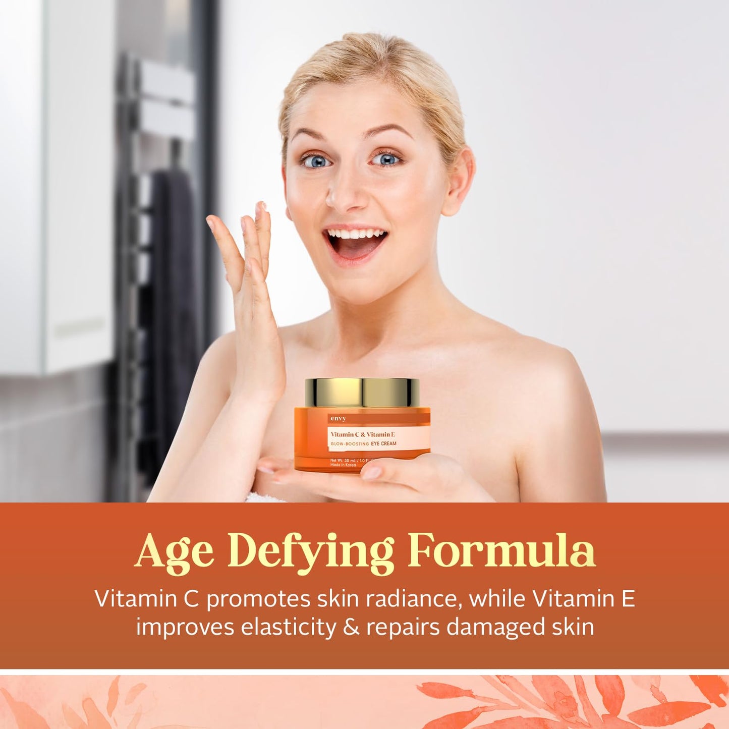 Envy Vitamin C & Vitamin E Under Eye Cream - For Dark Circles and Puffiness, Brightening & Anti-Aging Under Eye Cream - Rejuvenates Fatigued Eyes - Cruelty Free Korean Skin Care - 1.01 OZ