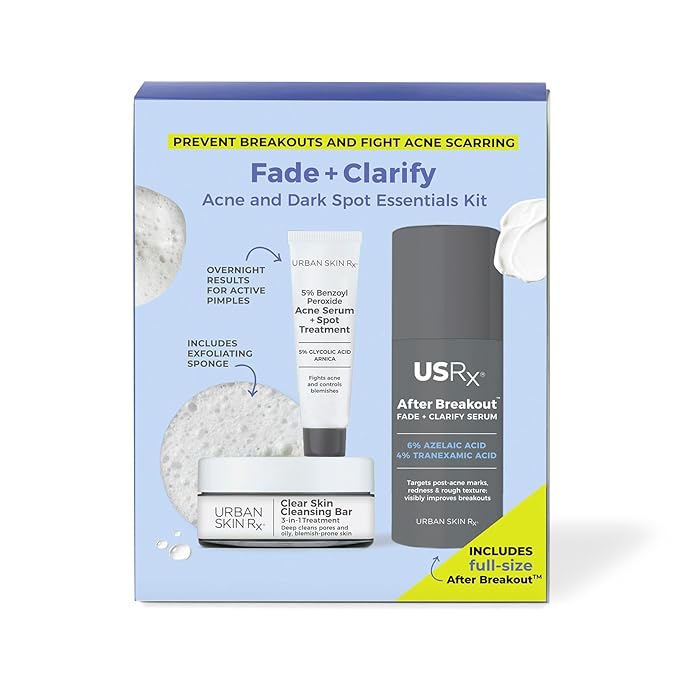 Urban Skin Rx, Acne & Dark Spot Essentials Starter Kit, Includes Clear Skin Cleansing Bar, Acne Serum + Spot Treatment & Fade + Clarify Serum, Cleanses Pores, Fades & Fights Breakouts