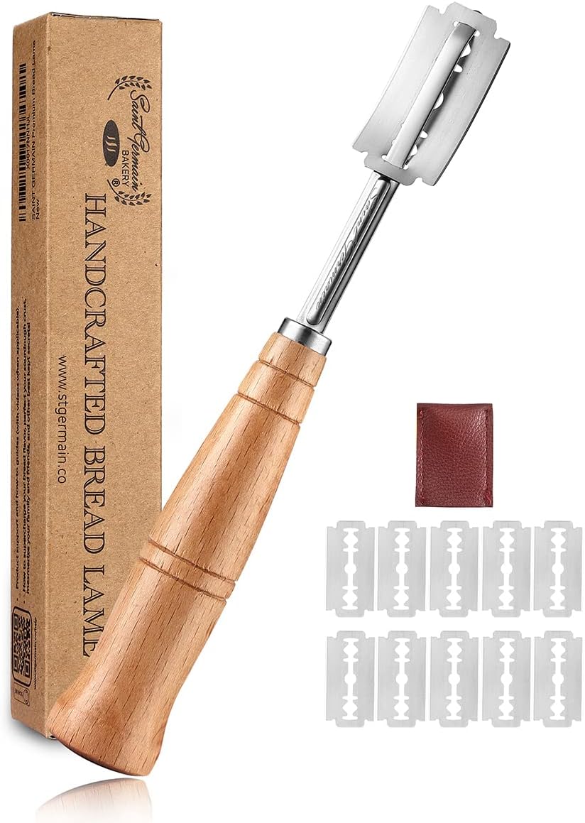 Premium Hand Crafted Bread Lame for Dough Scoring Knife, Lame Bread Tool for Sourdough Bread Slashing with 10 Blades Included with Replacement with Authentic Leather Protector Cover"
