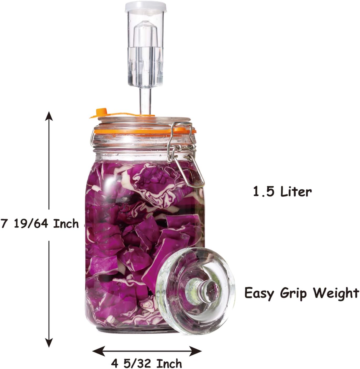 JILLMO Fermentation Jar, 1.5 Liter Glass Fermenting Jar with Fermenting Weights and Airlocks, Pack of 2