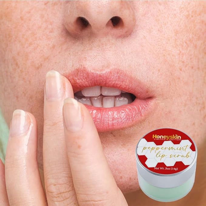 Lip Exfoliator Scrub and Lip Treatment - Gentle Lip Repair for Dry Cracked Lips and Lip Scrubs Exfoliator and Moisturizer - All Naturals Lip Brightening for Dark Lips (Peppermint)