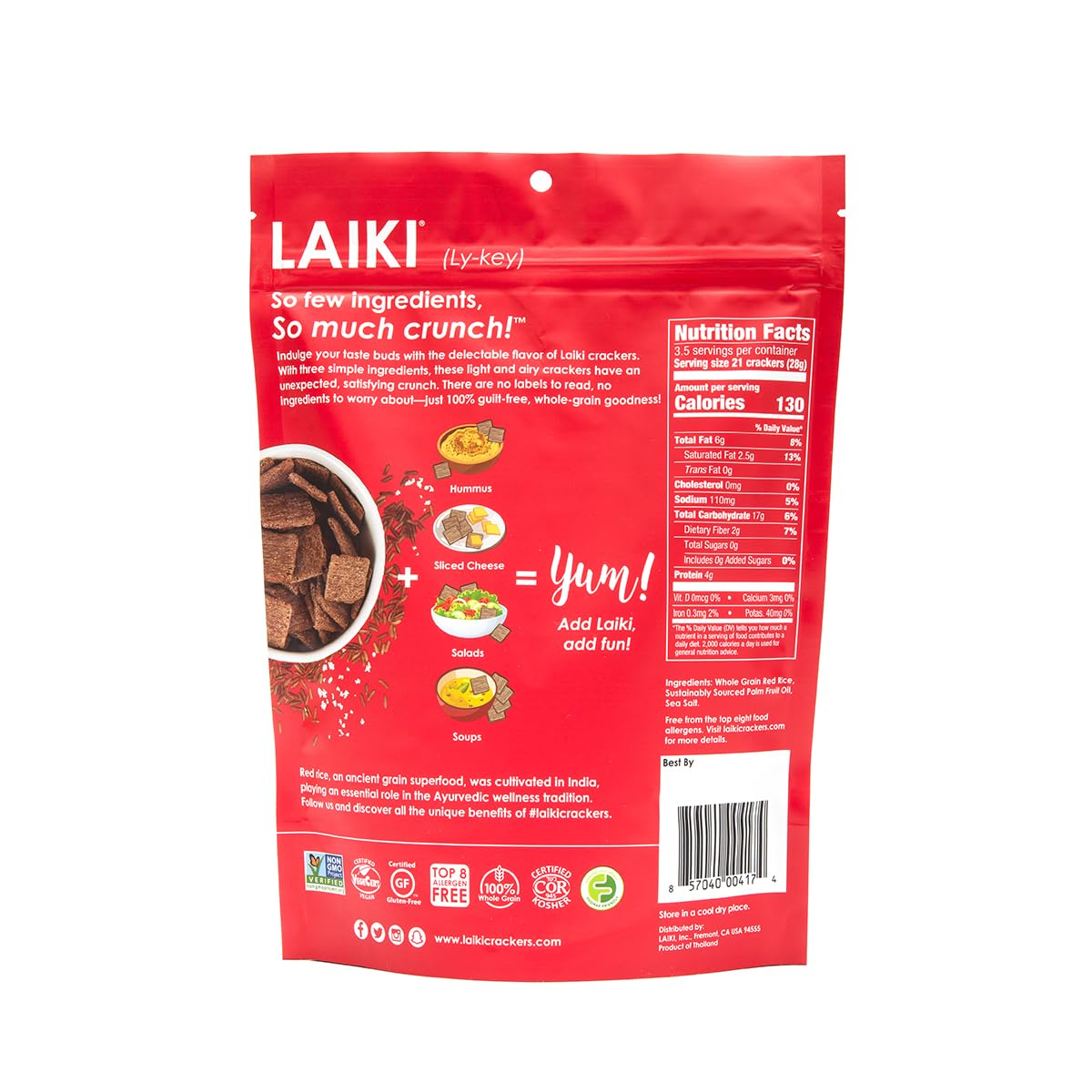 Rice Crackers - Gluten Free Snacks - Deliciously Light and Airy Crunch - Allergen-Friendly, Vegan, Non-GMO, FODMAP Friendly, Seed-Oil Free, Red Rice Sea Salt flavor - 3.53 Ounce Bag (Pack of 8)