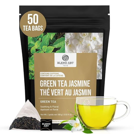Jasmine Green Tea Bags, 50 Counts, Mountain Loose Leaf Green Tea, Flavored, Delightful Aroma, Sugar Free, 100% Natural Gluten Free, Medium Caffeine Brew As Hot, Cold Or Iced Tea