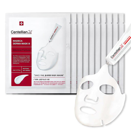 CENTELLIAN 24 Madeca Derma Face Mask (Intensive, 10pc) - Soothing Cotton Sheet Mask for Sensitive, All Skin Types, 24-Hour Hydration. Premium Korean Skin Care. TECA, Centella Asiatica, Madecassoside