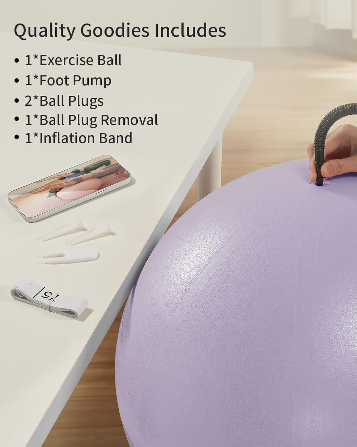 Anti-Burst Exercise Ball for Working Out, Yoga & Pregnancy, Extra Thick Workout Ball for Physical Therapy & Fitness (Lavernder)