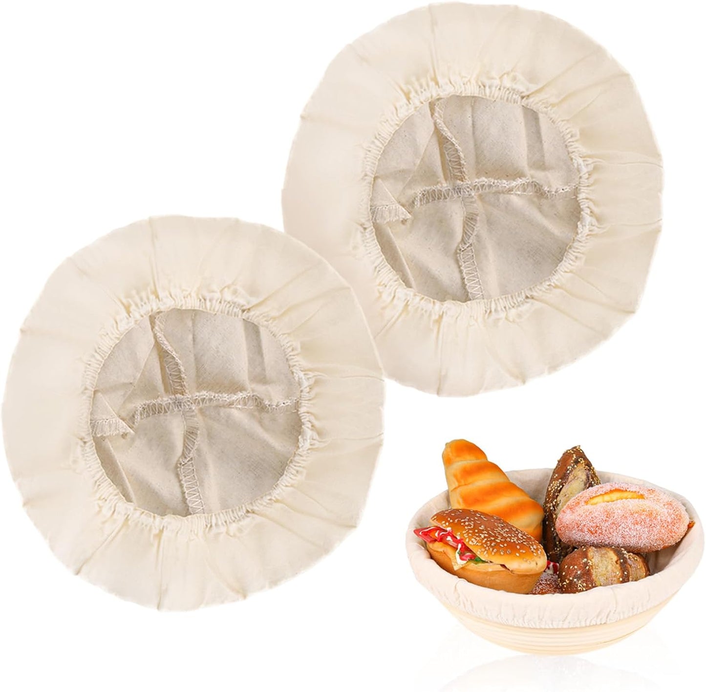 2 Pcs Bread Proofing Basket Cloth Liner Baking Dough Basket Cover Natural Rattan Banneton Proofing Cloth for Bakery Home Baking, about 10 inch