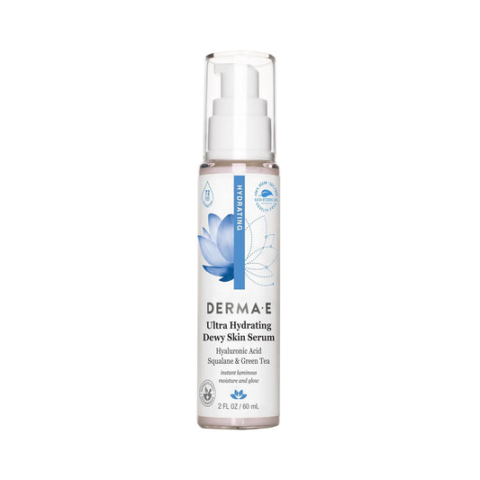 DERMA E Ultra Hydrating Dewy Skin Serum – Moisturizing Facial Treatment with Anti-Aging Squalane, Hyaluronic Acid and Ceramides to Smooth and Replenish- Skincare , 2 FL Oz