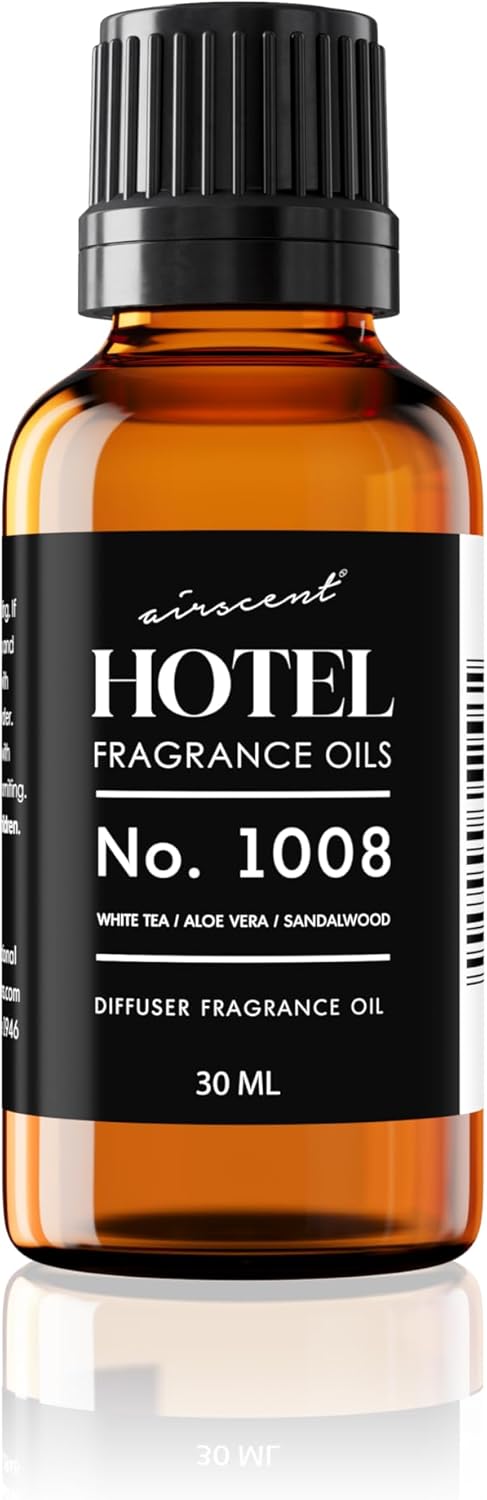 AirScent Hotel Diffuser Oil No. 1008 - White Tea, Aloe Vera & Sandalwood - Hotel Scent Dupe - Premium Fragrance Oil for Ultrasonic and Waterless Diffusers and Crafting - 10 mL, .34 fl oz Glass Bottle