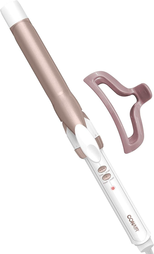 Conair Double Ceramic 1-Inch Curling Iron with Claw Clip, 1-Inch Barrel Creates Classic Curls, Hair Curler for Use on Short, Medium, and Long Hair, White/Rose Gold