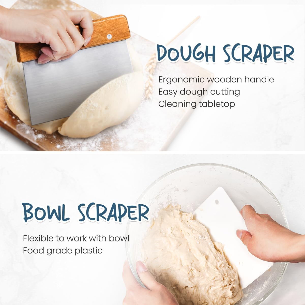 RORECAY Bread Banneton Proofing Basket Set, 9 Inch Round & 10 Inch Oval Cane Sourdough Baskets with Dough Whisk Lame Dough Scraper Bowl Scraper Silicone Brush Sourdough Bread Baking Supplies