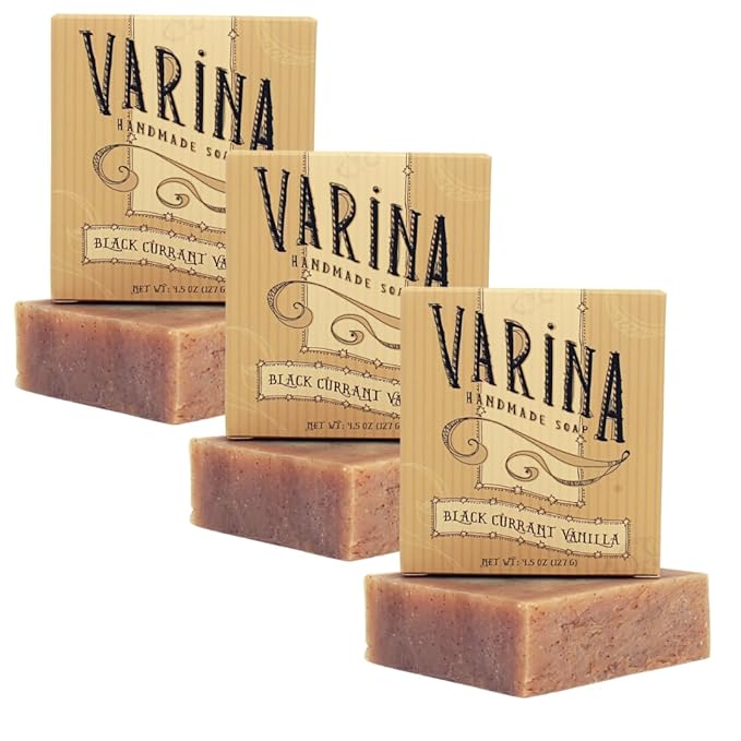 Varina Natural Black Currant Vanilla Bar Soap - Gentle Cleansing for Sensitive Skin, Sweet and Vanilla - 3 Pack