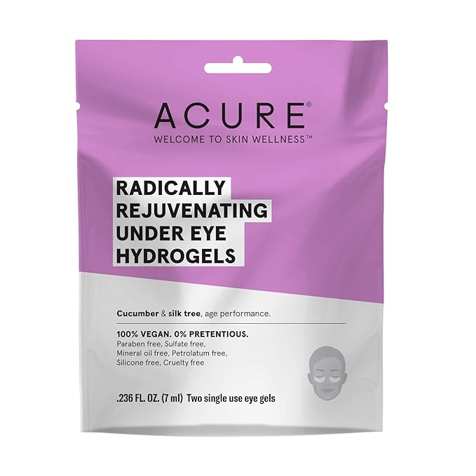 ACURE Radically Rejuvenating Under Eye Hydrogel Mask | 100% Vegan | Provides Anti-Aging Support | Cucumber & Silk Tree - Hydrates & Rejuvenates | 12 Count