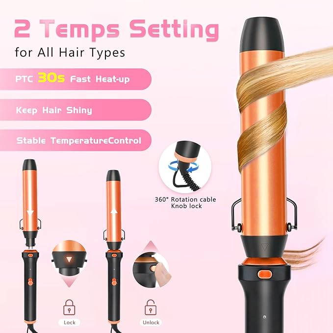 GSKY 5 in 1 Hair Curling Irons, Curling Iron Wand 5Pcs 0.5 to 1.25 Inch with Thermal Brush, Interchangeable Ceramic Barrel with Case Heat Protective Glove 2 Clips, Dual Voltage Hair Curler