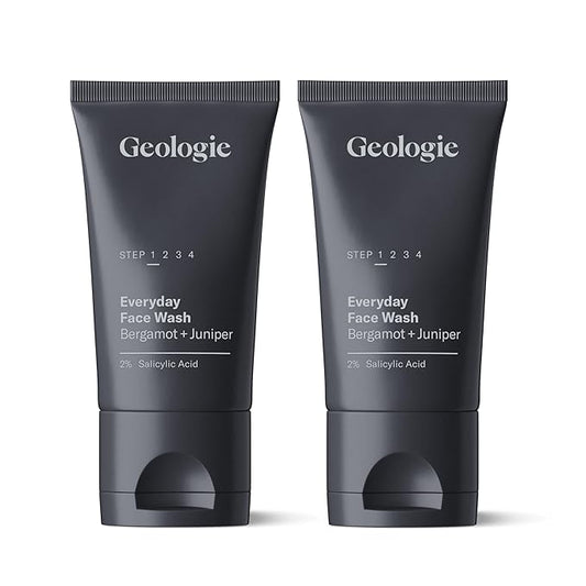Geologie 2% Salicylic Acid Face Wash Bergamot + Juniper Scent | Facial Cleanser for Men & Women | Acne & Oil Control | Deep Cleansing & BHA Exfoliating Face Wash | 2-Pack