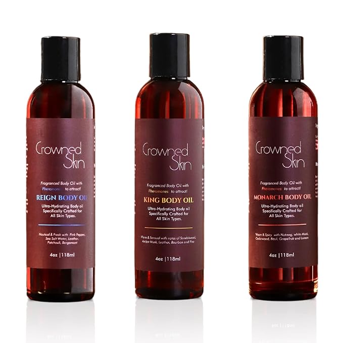 King, Reign, and Monarch Cologned Body Oil Bundle | Alluring, Nautical, & Spicy Scents | Infused with Organic Shea & Mango Butters | Moisturizing Formula with All-Day Fragrance