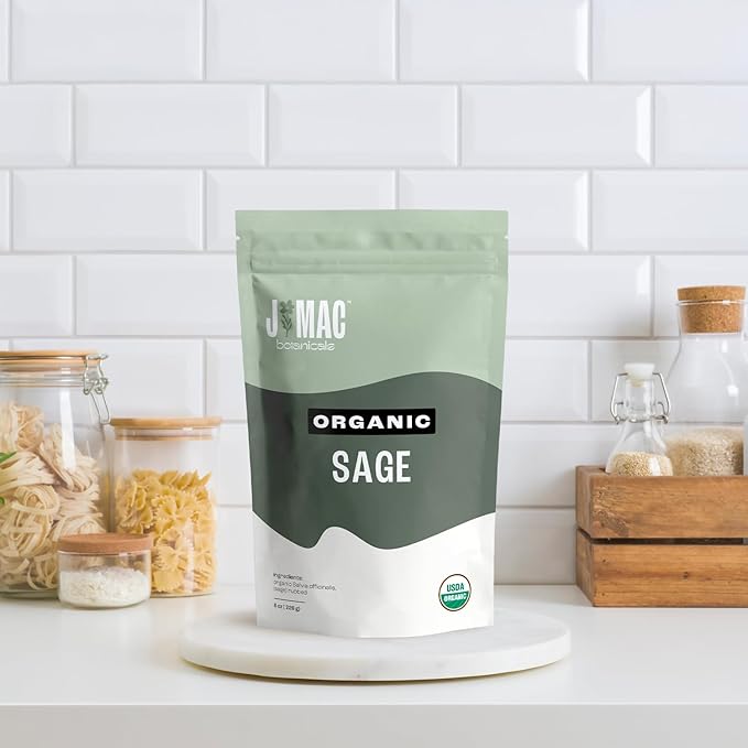 J Mac Botanicals, Organic Rubbed Sage (4 oz), Certified USDA Organic, Dried Rubbed Sage Leaf. Culinary Grade-excellent for sausage making, fresh Albanian harvest