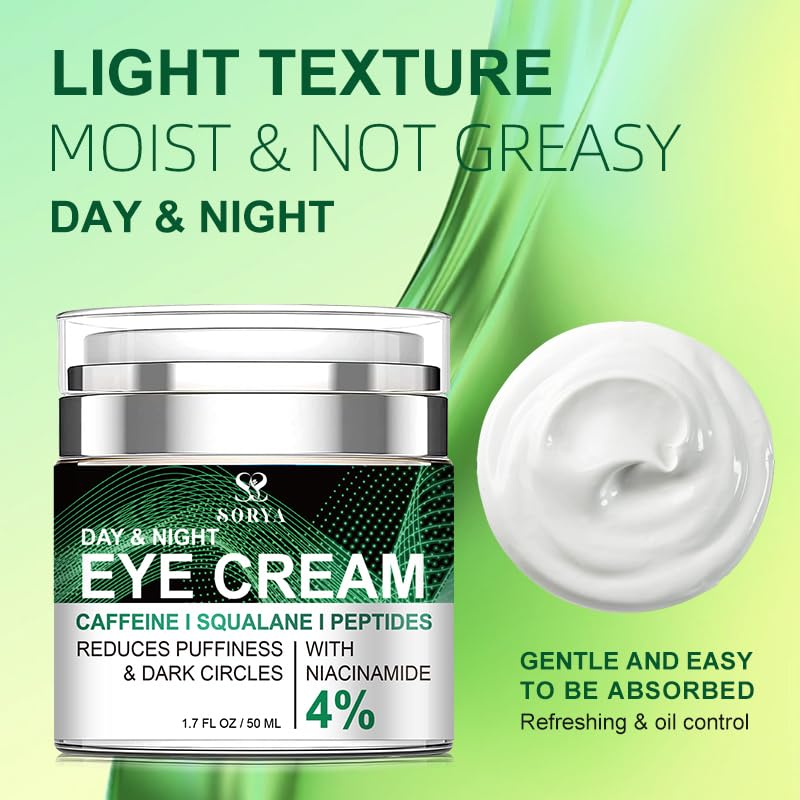 Caffeine Eye Cream for Puffiness and Bags Under Eyes Daily Anti-Wrinkle Cream Collagen Eye Cream Day and Night Peptide Eye Cream Reduce The Look Of Aging Line Smoothing Skin Care 1.7 FL OZ,1 Pack