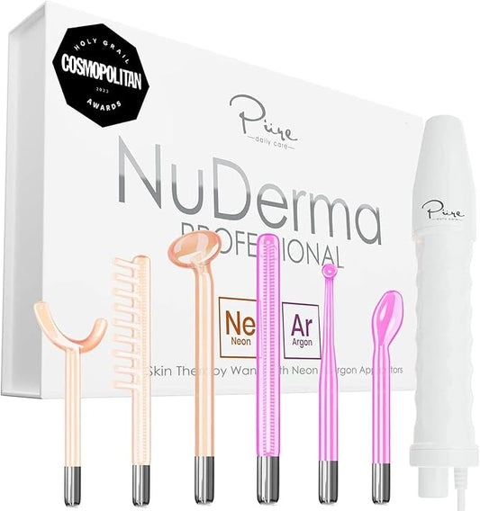 NuDerma Professional Skin Therapy Wand - Portable Skin Therapy Machine with 6 Neon & Argon Wands – Boost Your Skin – Clear Firm & Tighten