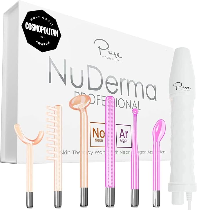 NuDerma Professional Skin Therapy Wand - Portable Skin Therapy Machine with 6 Neon & Argon Wands – Boost Your Skin – Clear Firm & Tighten