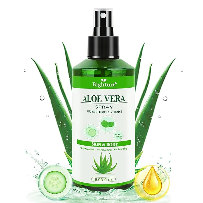 Aloe Vera Spray from Freshly Cut Pure Aloe, Aloe Vera Spray for Skin& Hair, Aloe Vera Spray for Sunburn Relief, 6.93oz, Absorbs Rapidly, Infused with Cucumber Essence