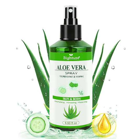 Aloe Vera Spray from Freshly Cut Pure Aloe, Aloe Vera Spray for Skin& Hair, Aloe Vera Spray for Sunburn Relief, 6.93oz, Absorbs Rapidly, Infused with Cucumber Essence