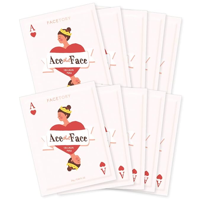 FACETORY K Beauty Face Mask Skin Care - ACE THAT FACE FIRMING COLLAGEN Sheet Mask with Collagen & Mushroom Extract | For Plump and Glowing Skin (10 Pack)