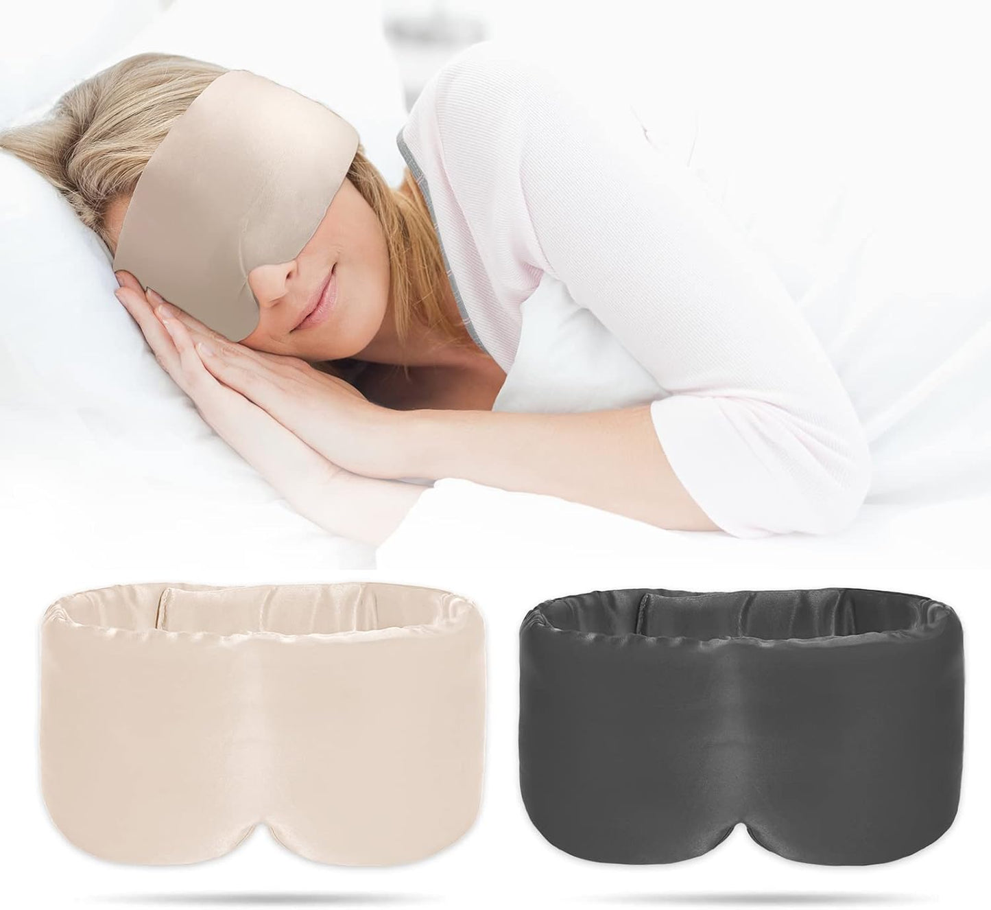 2pcs 100% Handmade Bamboo Sleeping Eye Mask for Women for Men,Night Masks,Organic Sleep Mask,Blockout Eye Mask for Sleeping,Large Size Adjustable (Apricot & Dark Grey)